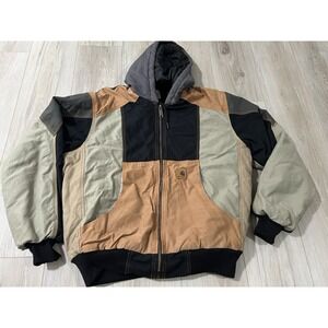 CARHARTT Men's Reworked Patchwork Patch Hoodie Jacket Size L In Multicolor